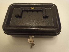 Helix Metal Cash Box With 2 Keys  Black With Coin Tray Size 20cm x 13 cm 7.5cm