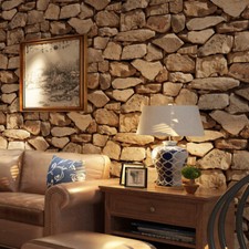 Realistic 3D Vintage Brick Effect Rustic Stone Red Grey Brick Textured Wallpaper