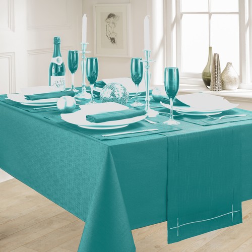 Linen look teal table - teal,