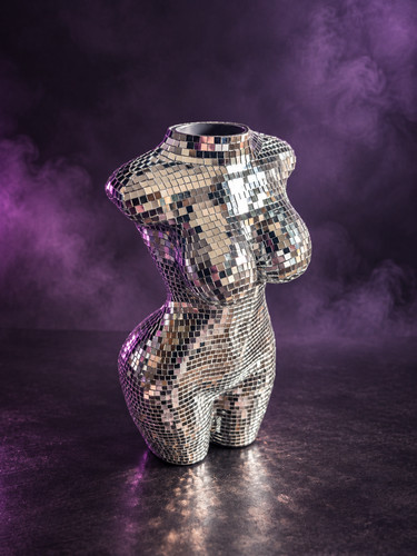 Large disco ball vase - disco, silver
