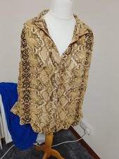 Used Ladies Medium Snake Skin Button Shirt Blouse Top, Puffed Full Sleeves