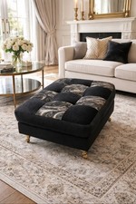 Luxury Black Velvet Ottoman /