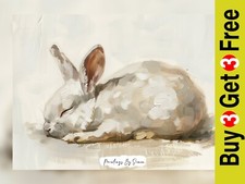 Impasto Oil Rabbit Nap Painting Print 5"x7" on Matte Paper - Peaceful Slumber