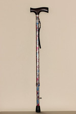 Floral adjustable walking stick with retractable spike ferrule, escort handle