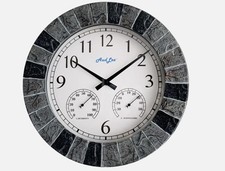 35cm  Indoor/Outdoor Faux Slate Clock with Thermometer and Hygrometer