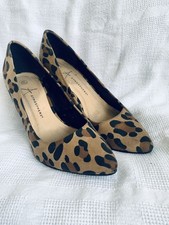 ladies shoes size 4 (37) brown tan leopard print suede court stiletto Christmas 