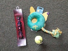 Marvel DC Deadpool Dog Collar XS-S, Squeaky Rope Toy & Ball Small Dog Bundle!!!