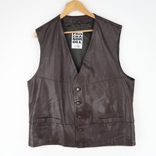 Vintage Brown Leather Waistcoat Gilet Vest Size XL EU 56 (T9563)