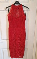 Lipsy Kardashian Kollection Red Lace Halter Neck Bodycon Womens Dress UK 10