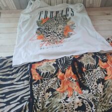 Womens Tropical Shorts X 2  T-shirt Vest Pyjama Set Medium 