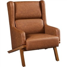 Faux Leather Armchair with Thick Seat Cushion Oversized Living Room Chair, Brown