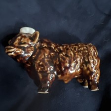 Miniature ceramic Bull Whiskey bottle EXCELLENT CONDITION with Cork Stopper Lid