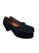 Vintage 1940s Black Suede Apron Front Lace Up Shoes