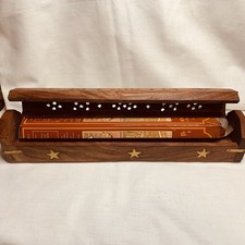 Wooden Incense Box Burner Brass Star Inlay Handmade Aromatherapy 30 cm