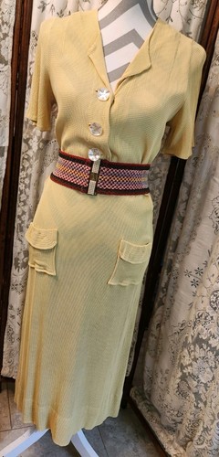 Vintage 1930s yellow waffle - yellow,