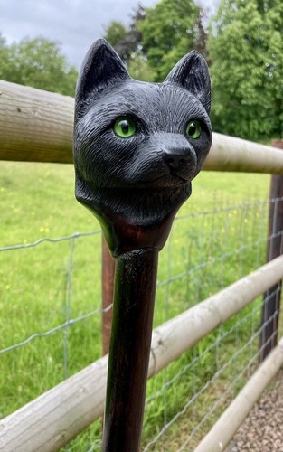 Cat head hand - carved, lime