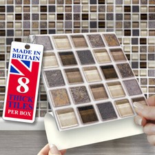 Self Adhesive Wall Tiles | Pack of 8 Stone Glass 6" Stick On Wall Tiles