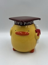 Piyo Piyo Japan 456 Graduating Duck Big Ceramic Cartoon Money Box 5 x 5” Rare