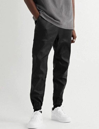 Mens black leather - black, pant