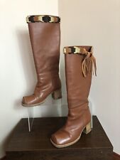 Shellys London vintage 90's tan leather boots with suede braiding size 4