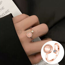 Ladies Rose Gold Opal Cat Eye Round Zircon Open Adjustable Ring 18K Gold Plated