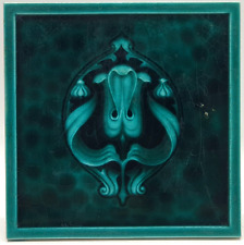 Art Nouveau Fireplace Tile Cyan Glaze Floral Majolica H & R Johnson C1904
