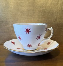 Aged Vintage ROYAL VALE Burgundy Stars design Cup and Saucer #SPR238