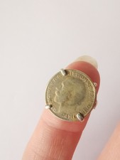 Vintage Sterling Silver 1920 Mounted 3  Pence Coin Ring. R6M