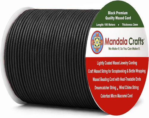2mm black waxed cord - 2mm, jewelry