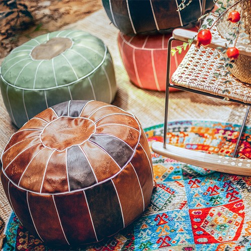 Round moroccan footstool - moroccan,