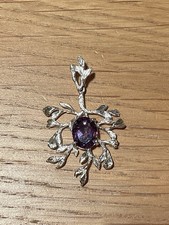 Elegant Sterling Silver Pendant with Amethyst Stone Large Unusual