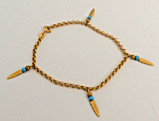 Vintage Hallmarked 9ct Gold Feather & Turquoise Beads Belcher Chain Bracelet