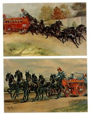 LOT OF 2 artist Bogucki Victor Comptometer Six-Pony Hitch Chicago IL art PCs