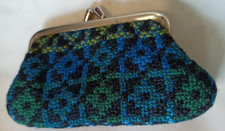 Classic Vintage Welsh Wool Tapestry Coin Purse - Blue black green pattern