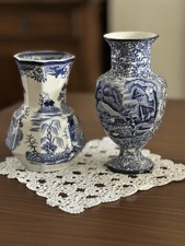 Pair Vintage Blue & White Vases Mason’s Ironstone & Foley Ware England 17/14cm