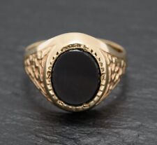 9ct Yellow Gold & Black Onyx Classic Mens Signet Ring 1970's Vintage Jewellery