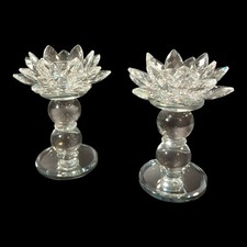 JM by Julien Macdonald Pair of Crystal Glass Lotus Flower Tea Light Candlesticks