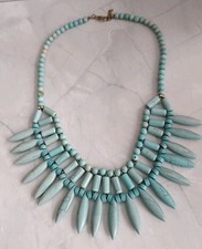 Faux Turquoise Howlite  Bib Statement Necklace Beaded Beach Boho VGC