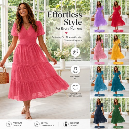 Women floral boho - midi, dress
