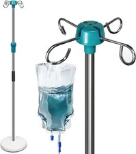 Heavy Duty Solid Base IV Drip Stand with 4 Hooks Adjustable Height 44”to77”