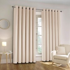 Plain Blackout Eyelet Curtains Ready Made Ring Top Thick Curtains With Tie Backs