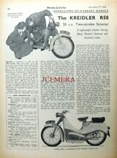 KREIDLER 'R50' 50cc 2-Stroke Scooter Motor Cycle - 1956 Magazine Report Cutting