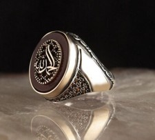 Arabic Calligraph Men silver ring Handmade 925 SILVER men Ring red agate Stone