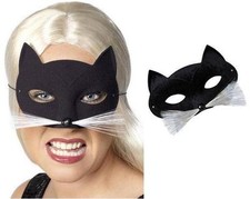 Unisex Fancy Dress Cat Mask with Whiskers Black/White Facemask by Smiffys