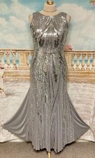 Evening Dress 16 Grey Silver Sequin Quiz Ballgown Fishtail Maxi Formal Deco Prom