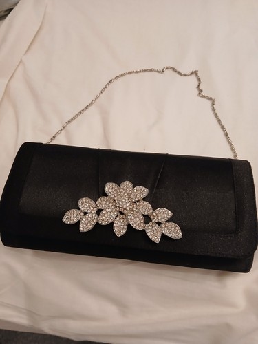 Ladies black satin evening bag - black,