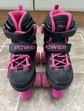 Power Quad Roller Skates Girls Kids Black Pink Junior UK 13-2 Adjustable Size