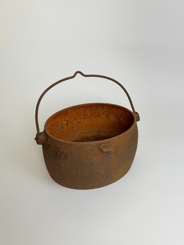 Rustic antique metal pot - metal,