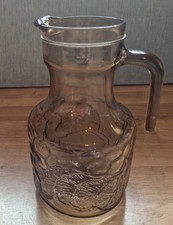 Vintage 1960s Fidenza Brown Embossed Glass Pitcher made in Italy 9 Inches Tall
