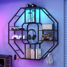 RGB Lighted Storage Shelves Wall Mounted Floating Cabinet Adjustable Shelves